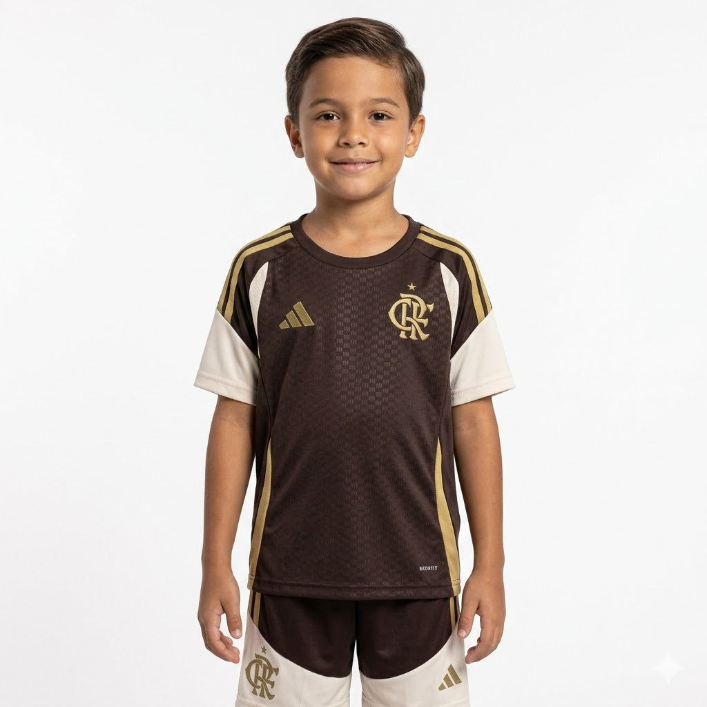 CONJUNTO (KIT) FLAMENGO TREINO MARROM-INFANTIL